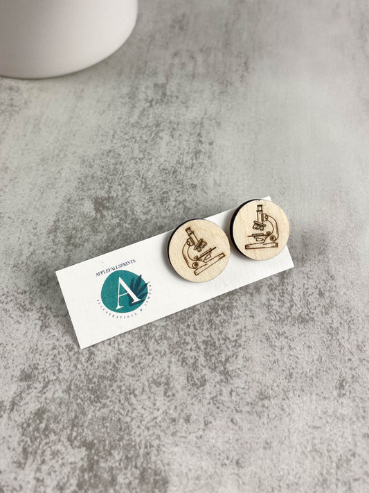 Microscope Stud-Laser Engraved Wooden Earring